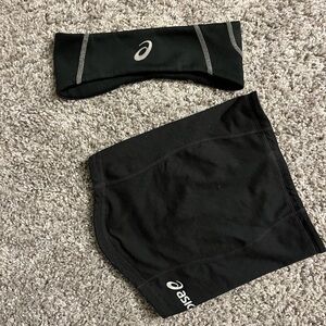 Black asics neck gaiter and winter headband